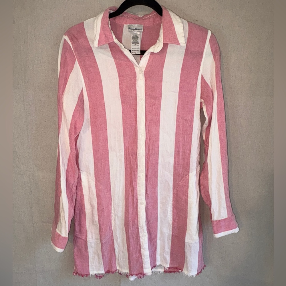Tommy Bahama Pink and White Striped Women's Swim Coverup